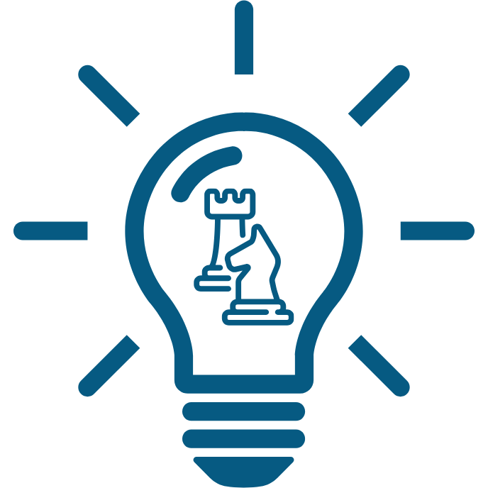 This is a image of lightbulb with chess pieces inside to show the idea of creativity backed by data to create effective digital marketing campaigns.